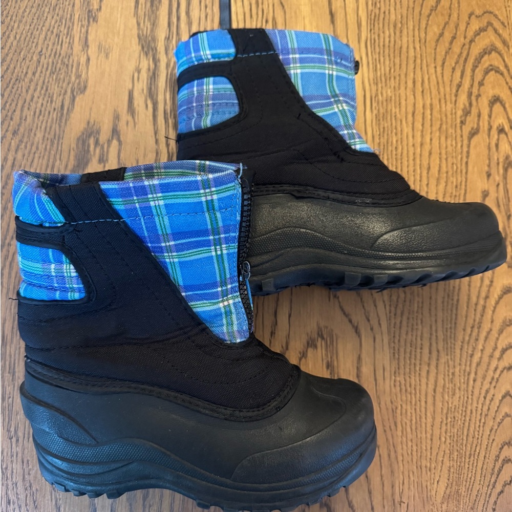 Plaid Blue and Black Kids Snow Boots